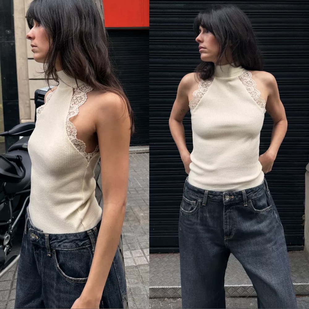 ZARA LACE RIB TOP - Picture 1 of 11